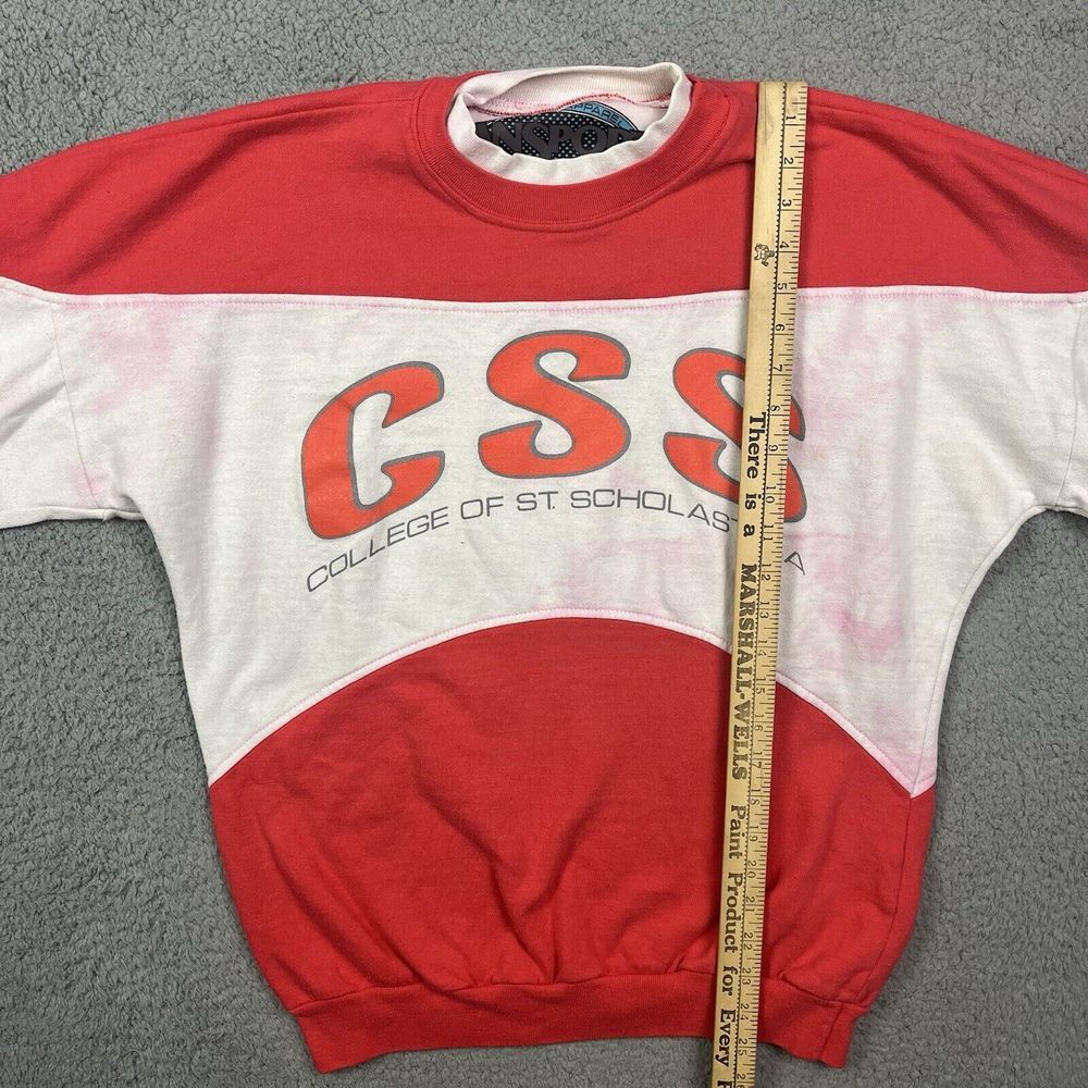 Vintage College Of St Scholastica Sweater Pink White Sweatshirt MN Minnesota 80s - Picture 11 of 12